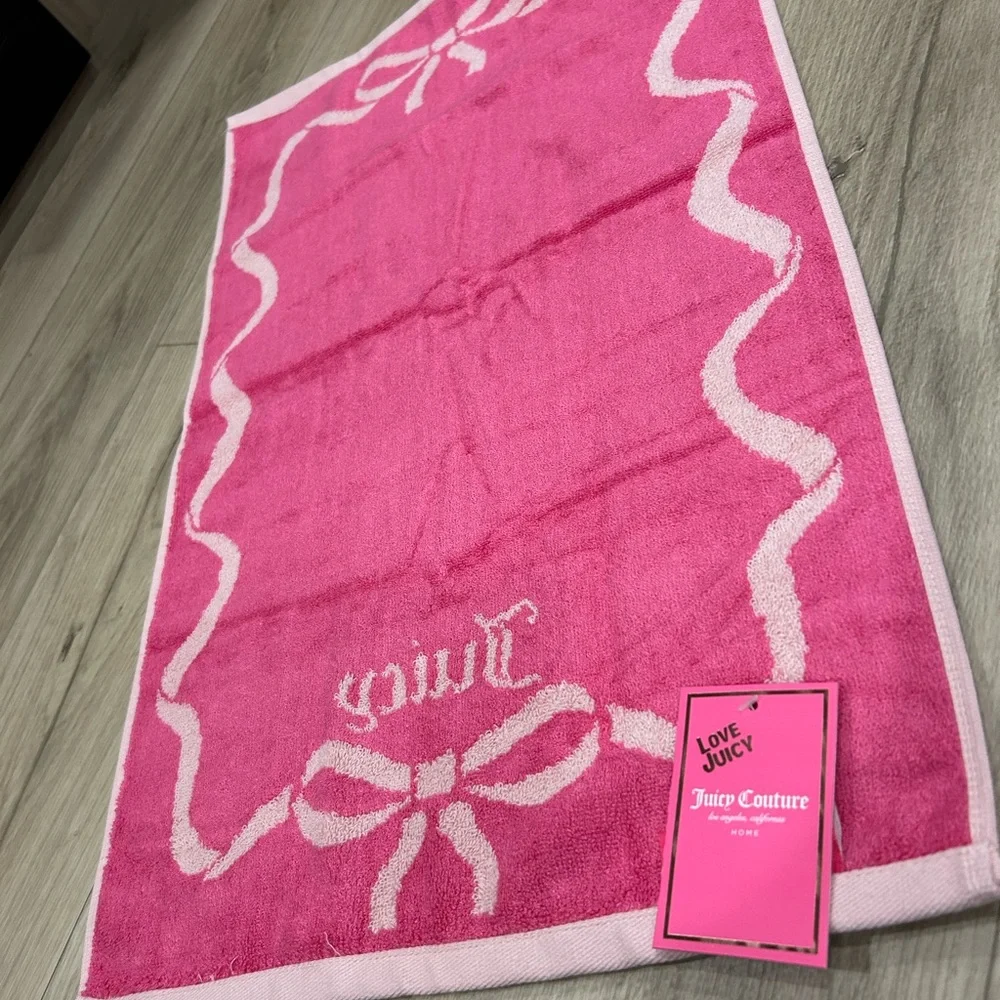 Juicy Couture Pink Hand Towel with Ribbon Accent